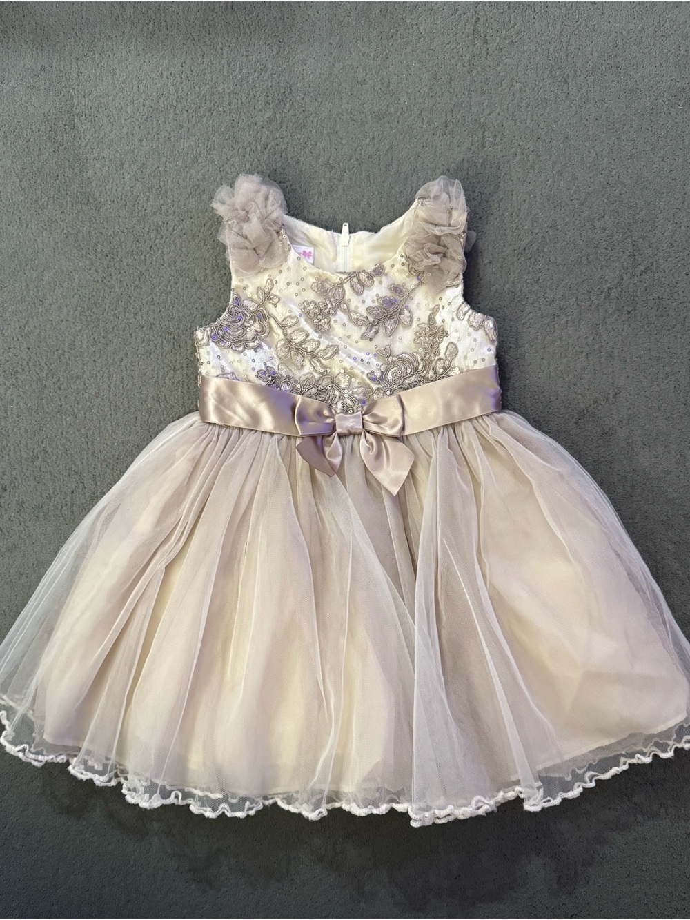 Bonnie Jean Girls 2T Ivory Gray Tulle Sequin Floral Party Dress